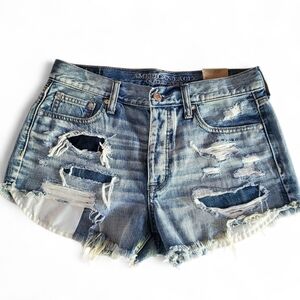 🔥AMERICAN EAGLE OUTFITTERS Vintage Hi-Rise Festival Distressed Jean Shorts  6‎